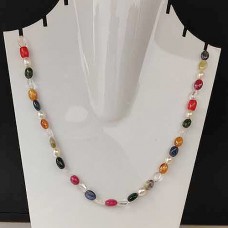 Multi Stone Emerald, Coral Beaded Navratna necklace